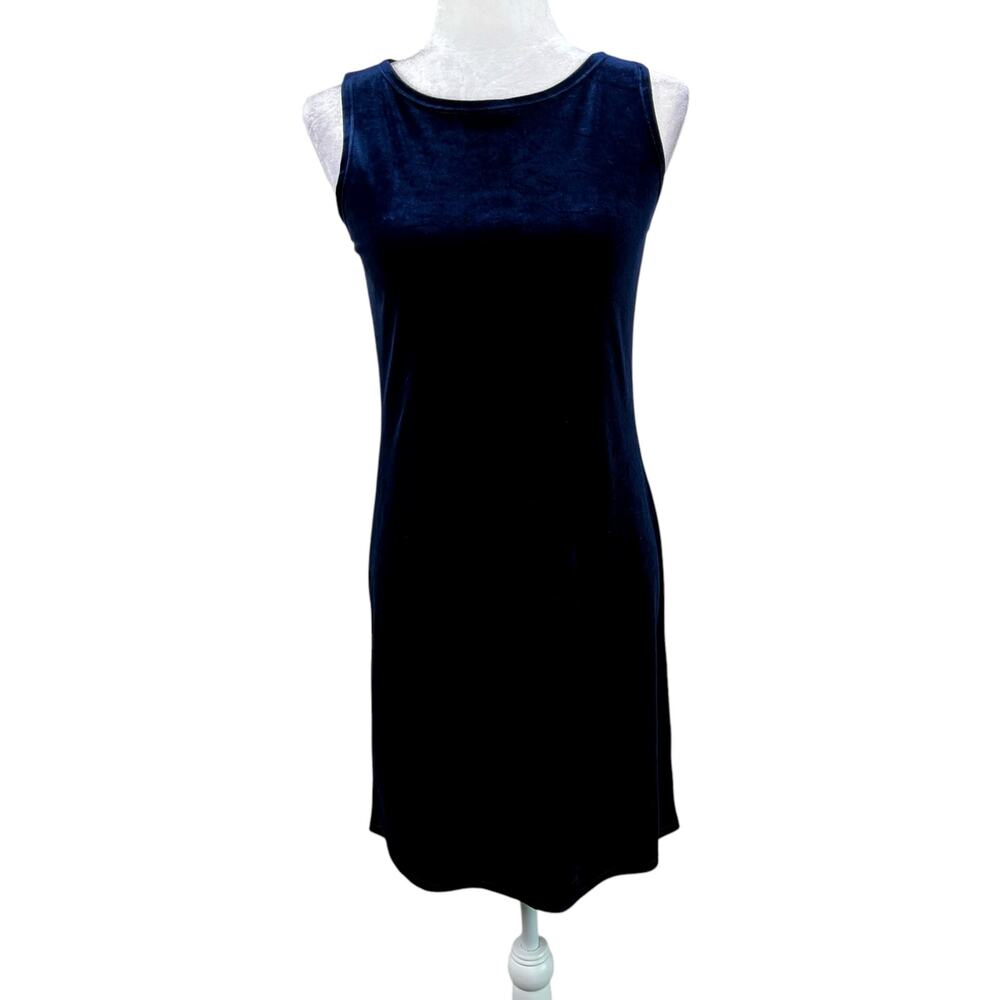 Vintage 90s Uniform John Paul Richard Navy Velvet Mini Shift Dress S Flawed
